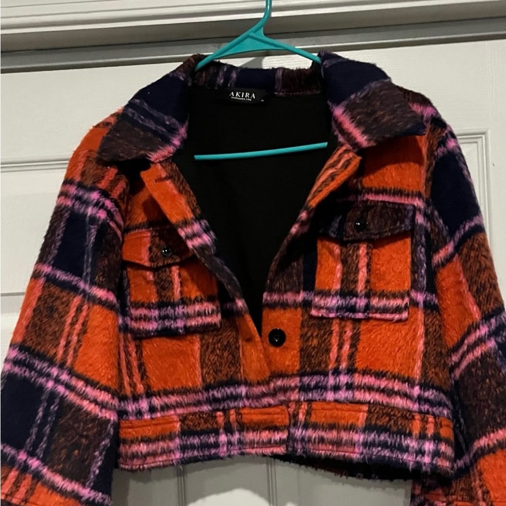 Plaid Cropped Jacket in Orange and Purple